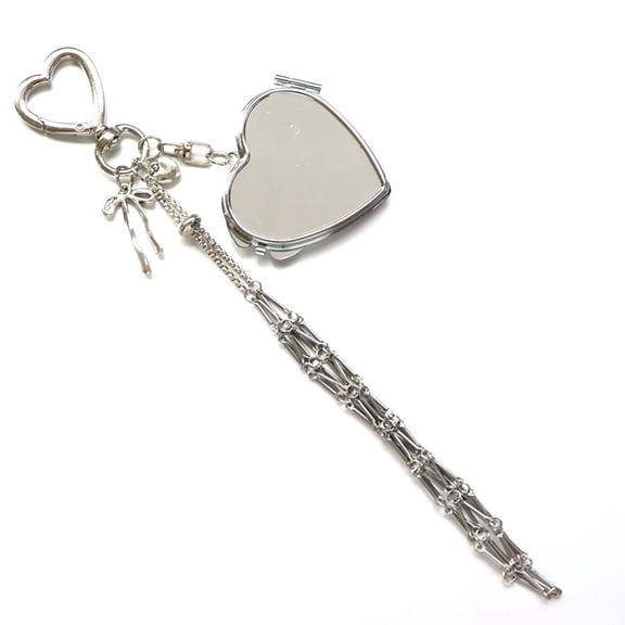 Lipstick Holder Keychain with Mirror Portable Lip Gloss Storage Case White Metal Makeup Organizer for Purse Bag or Keys Compact Travel Accessory Valentine's Day Birthday Gift for Women