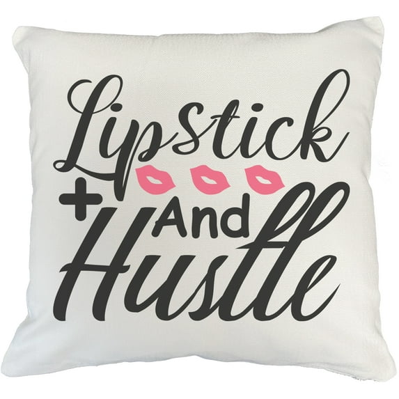 Lipstick & Hustle w/ Lips Design - Beauty Themed Merch for Makeup Artist or Cosmetologist, Gift for Makeup Lovers, Pillow Cover, White 20X20 IN