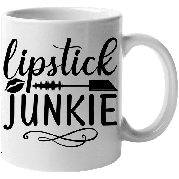 Lipstick Junkie with Lips and Liquid Lipstick Applicator Design - Beauty Themed Merch for Makeup Artist or Cosmetologist, Gift for Makeup Lovers & Beauticians, White Mug 11oz