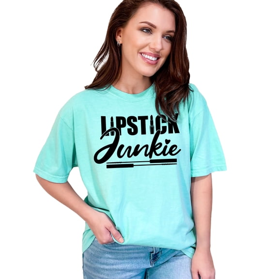Lipstick Junkie Makeup Lovers Gift, Chalky Mint Comfort Colors T-Shirt, Large