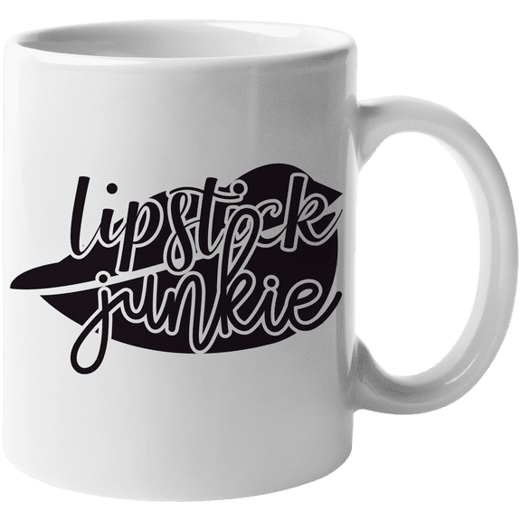 Lipstick Junkie with Lips Design - Beauty Themed Merch for Makeup Artist or Cosmetologist, Gift for Makeup Lovers & Beauticians, White Mug 11oz