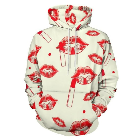 Lipstick Kiss Pattern Men's Women Vintage 3D Hooded Sweatshirt - All-Season Loose Fit Streetwear