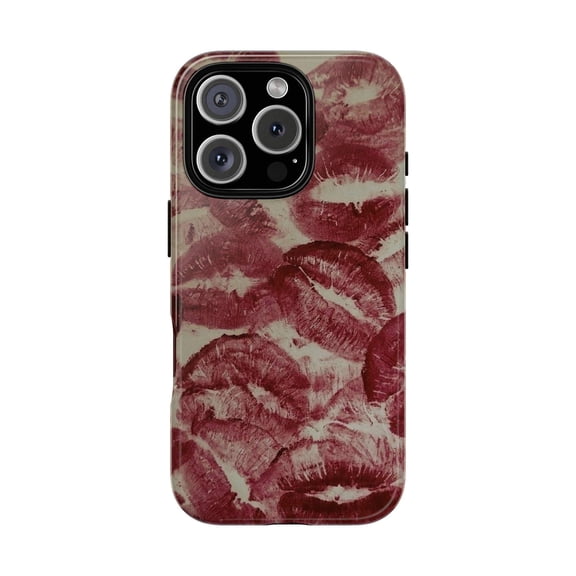 Lipstick Kiss Print Tough Phone Case for iPhone, Dual-Layer Protective Cover with Raised Edges, Slim Stylish Design