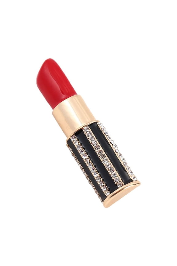 Rhinestones Lipstick Brooch for Evening Gown Shawl Lipstick Shape Brooch Lapel Pin Women Breastpin for Valentines Gift