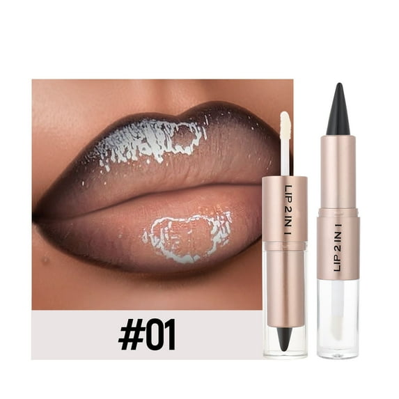 Lipstick, Lip Gloss, Double Head 2-in-1 Makeup with Matte Lip Liner and Mirror Shine Finish, Long-Lasting Wear, Easy Application for Full, Defined Lips and Versatile Shades Suitable for Day and Night