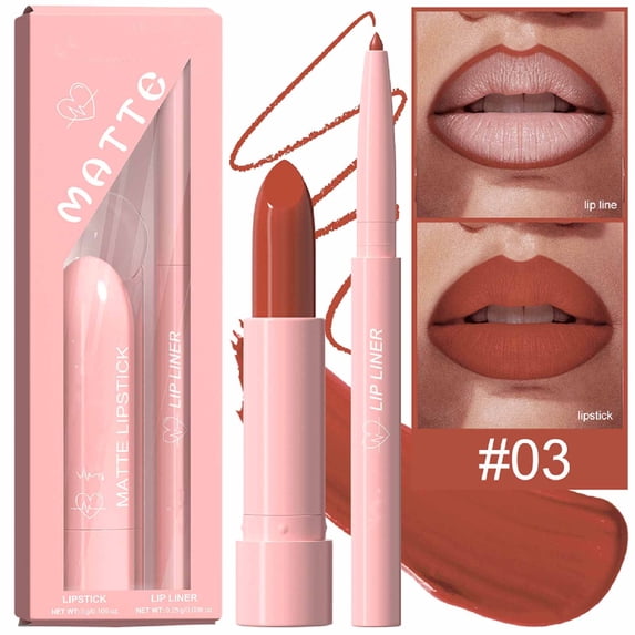 Lipstick, Lip Liner, Long-Lasting Matte Lip Color, Easy To Apply Smooth Moisturizing formula with Non-Fading Shine, Lightweight Comfortable Wear for Daily Use and Special Occasions