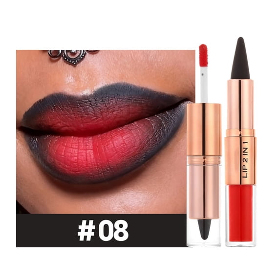 Lipstick, Lip Liner, Long-Lasting Matte Lipstick with Glossy and Pearl Shine, Transfer-Proof Non-Fading 2-In-1 Lip Makeup for All-Day Wear