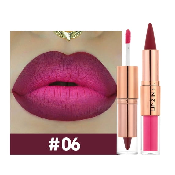 Lipstick, Lip Liner, Long-Lasting Matte Lipstick with Glossy and Pearl Shine, Transfer-Proof Non-Fading 2-In-1 Lip Makeup for All-Day Wear