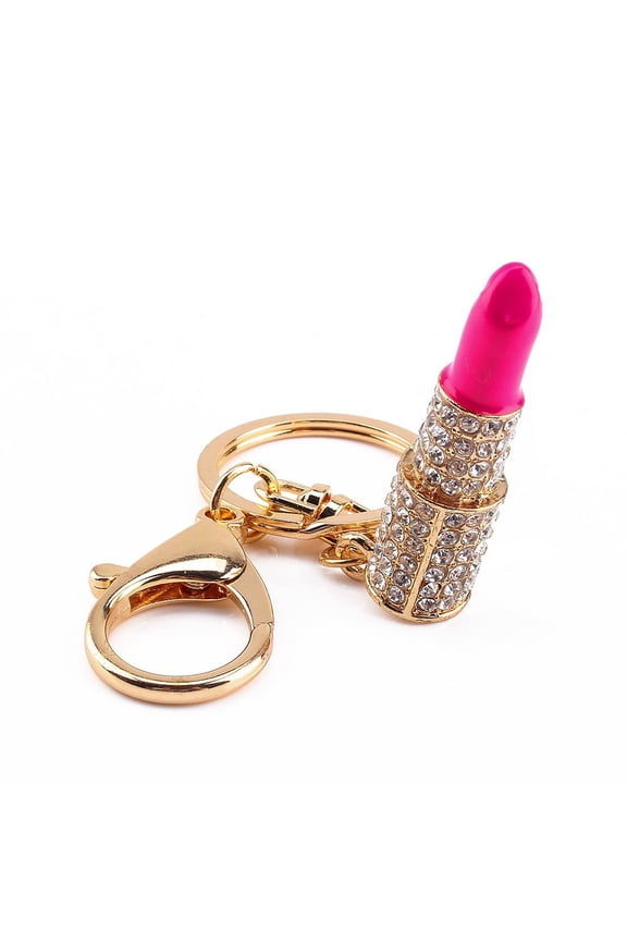 Lipstick Makeup Crystal Rhinestone Keychain Key Chain Sparkling Key Ring Charm Purse Pendant Handbag Bag Decoration Holiday Gift