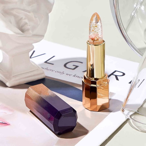 Lipstick Moisturizing Lip Balm Color Changing Lipstick Warm Lip Glaze Transparent Jelly Lipstick with Dried Flower Multiple Color Temperature Durable Hydrating Lip Care