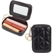 Lipstick Organizer Bag with Mirror Portable Zipper Lipstick Storage Bag PU Leather Small Cosmetic Bag for Lipsticks Mini Makeup Holder for Women Black 1pc