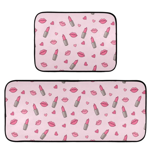 Lipstick Pattern Kitchen Mat 2 Piece Non Slip Absorbent carpet Floor Mat 19.7x27.6in+19.7x47.2in