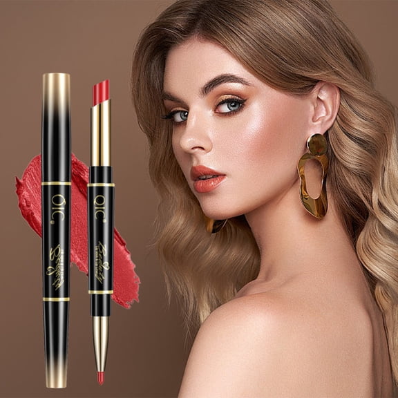 Lipstick Pencil, Double-Ended Lip Pencil, Long-Lasting Matte Lip Color Pencil, Thin Tube Design, Easy To Apply, Suitable for Office Dating Party Makeup, Lightweight Velvet Finish