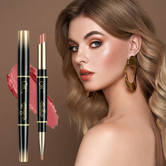 Lipstick Pencil, Double-Ended Lip Pencil, Long-Lasting Matte Lip Color Pencil, Thin Tube Design, Easy To Apply, Suitable for Office Dating Party Makeup, Lightweight Velvet Finish