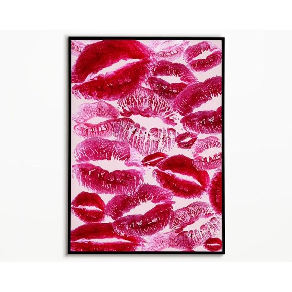 Lipstick Poster, Kisses Print, Kiss Print, Trendy Wall Art, Funky Print, Trendy Poster Wall Art, Modern Wall Decor, 12x18 UNFRAMED