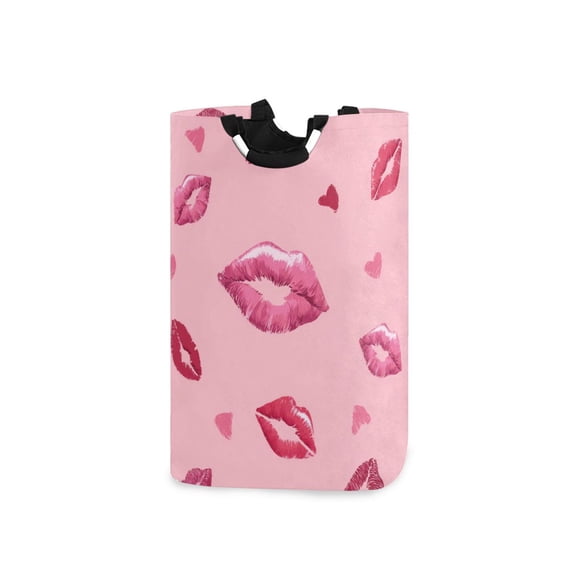 Lipstick Prints Hearts Valentine Laundry Basket with Handles Foldable Laundry Hamper Freestanding Washing Bin 50L
