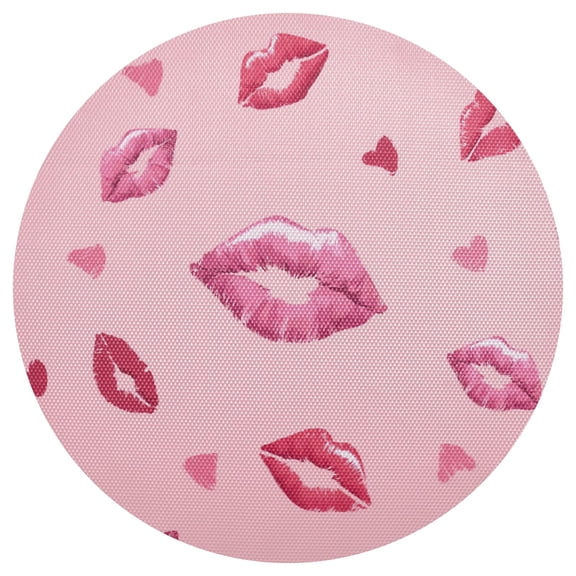 Lipstick Prints Hearts Valentine PVC Round Grid Placemat Table Mat 1 Pc 15.4" x 15.4"