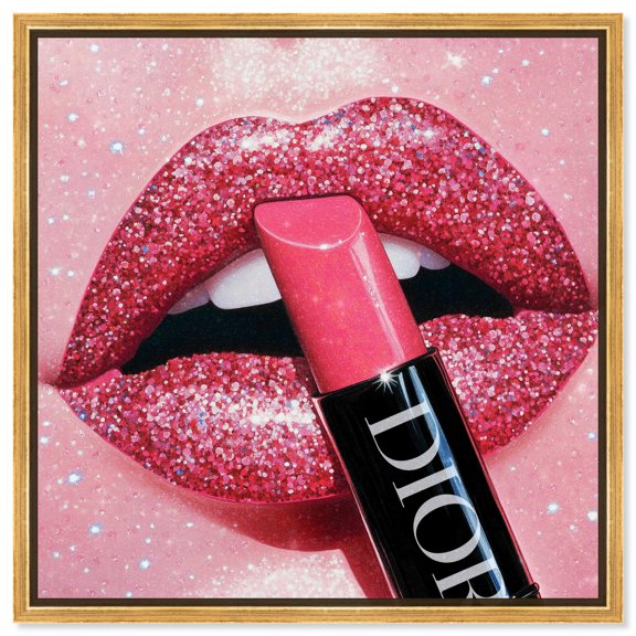 Lipstick Sparkle Girl Canvas Print Fashion Art Prints by Art Remedy, Gold Frame, 40 x 40