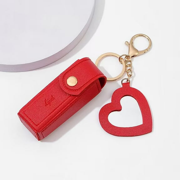 Lipstick Storage Box Keychain - Mini Purse with Heart-Shaped Mirror - Compact Makeup Holder for Lipstick, Coins, Small Accessories