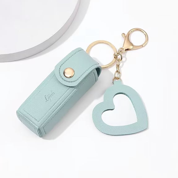 Lipstick Storage Box with Mirror, Mini Keychain Lipstick Holder for Purse and Handbag, Compact Coin Purse Makeup Organizer with Heart-Shaped Mirror