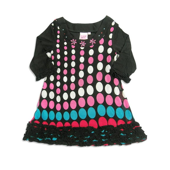 Lipstik Girl's Toddler - Long Sleeve Dress - 6 Different Prints & Styles 24281-4 (Black Polka Dot)