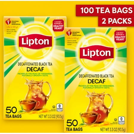 Lipton Black Tea Bags, Decaffeinated, 50 Count, 2 Pack