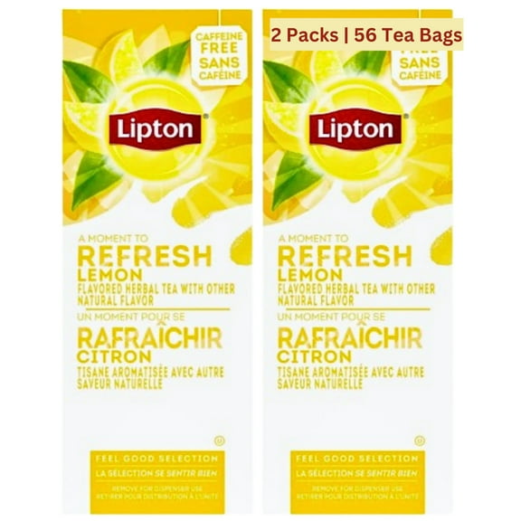 Lipton Lemon Herbal Tea, Caffeine-Free, 28 Tea Bags per Box (Pack of 2, 56 Total)