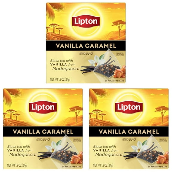 Lipton Black Tea Vanilla Caramel, Pyramid Tea Bags, Flavored Teabags for a Refreshing Cup of Tea, 20 Total Tea Bags (Pack of 3)