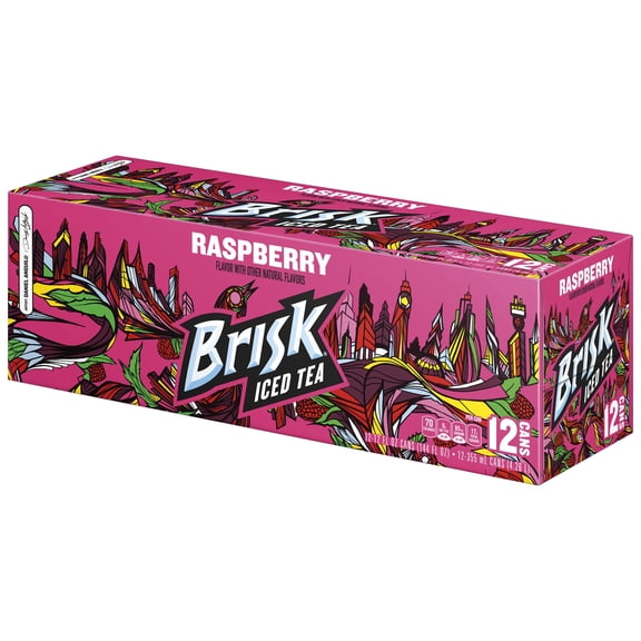 Lipton Brisk Raspberry Iced Tea, Bottled Tea Drink, 12 fl oz, 12 Pack Cans