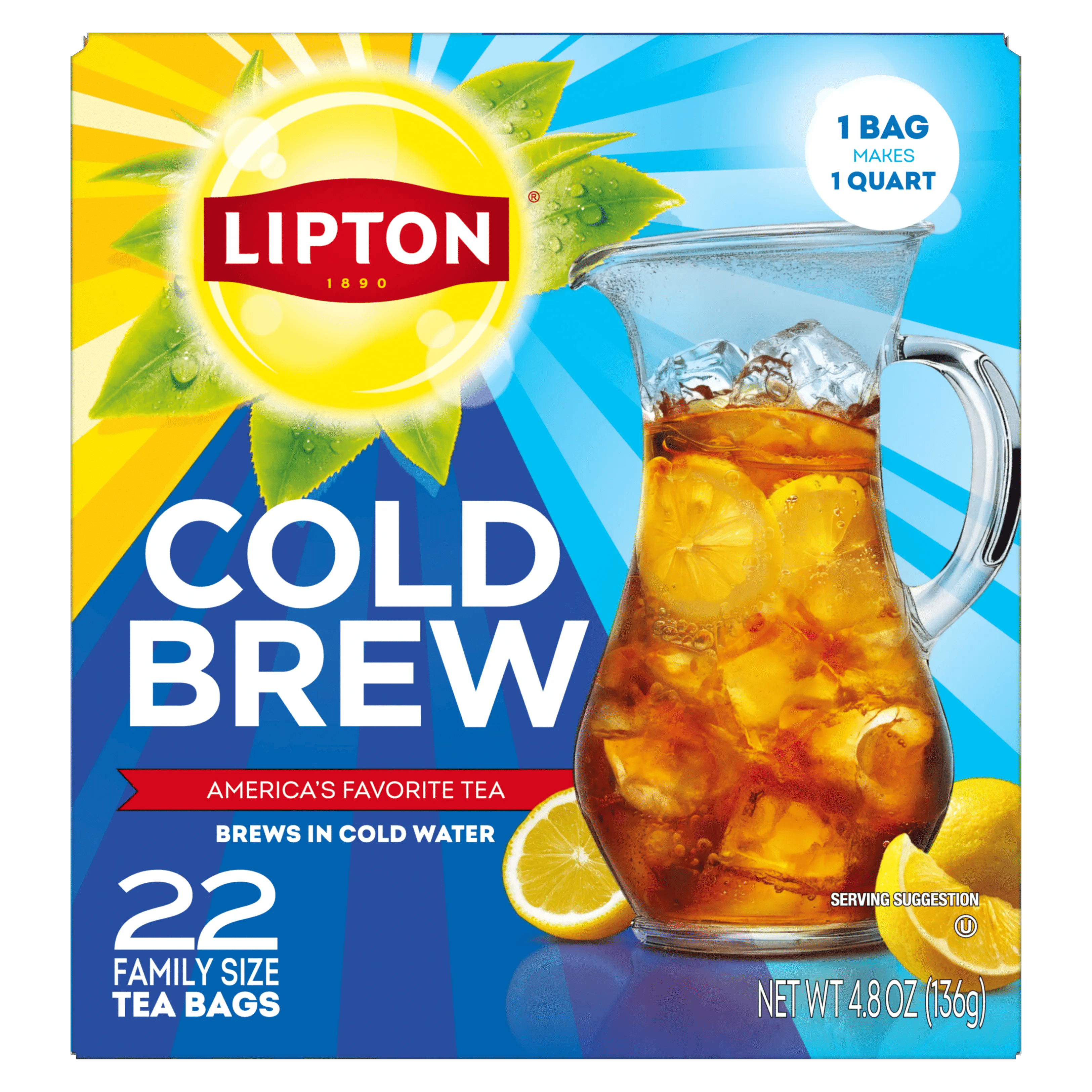 Lipton Cold Brew Black Tea Bags for Iced Tea, 4 Gallon Boxes, 22 Count ...