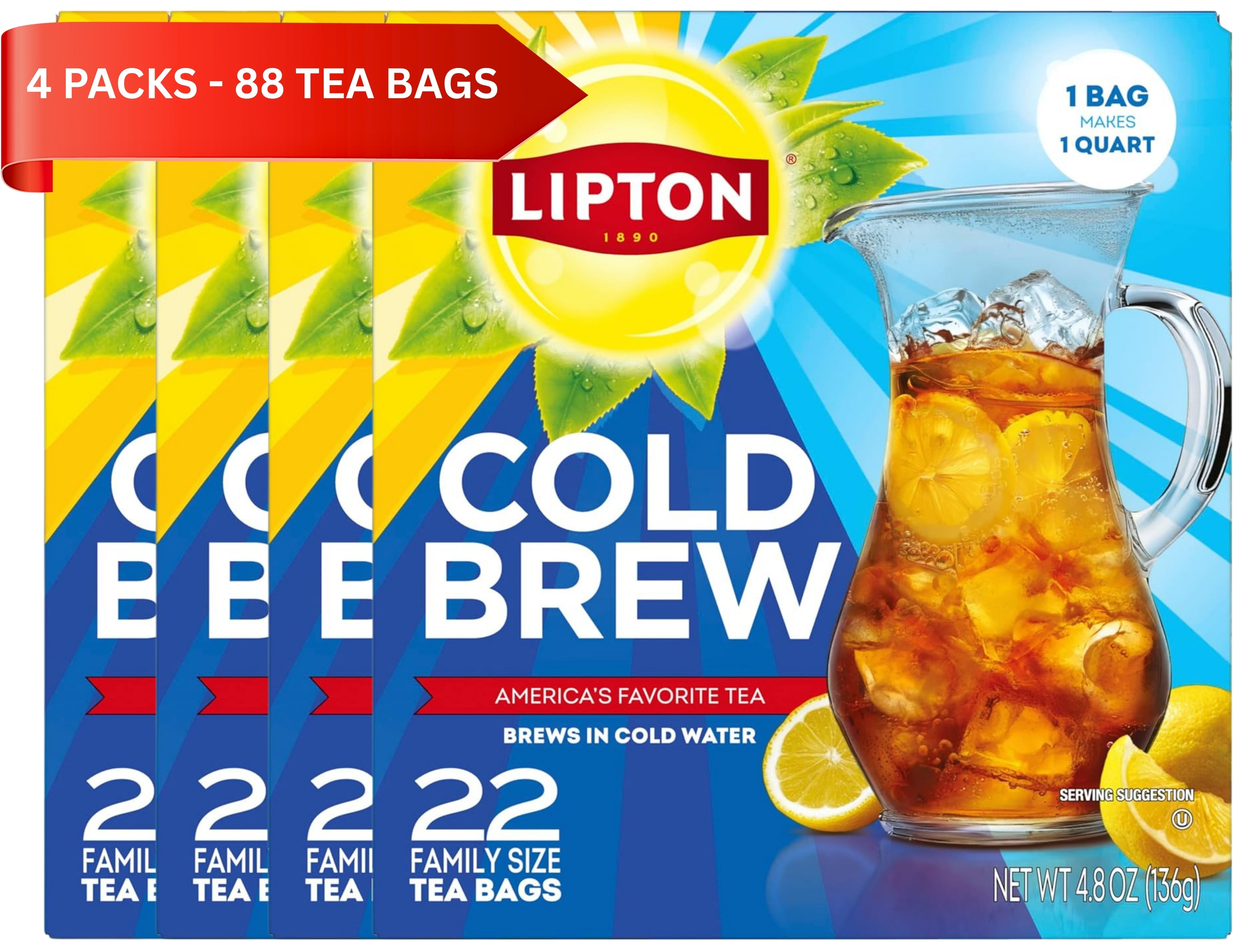Lipton Cold Brew Family Size Iced Tea Bags (Pack of 4)