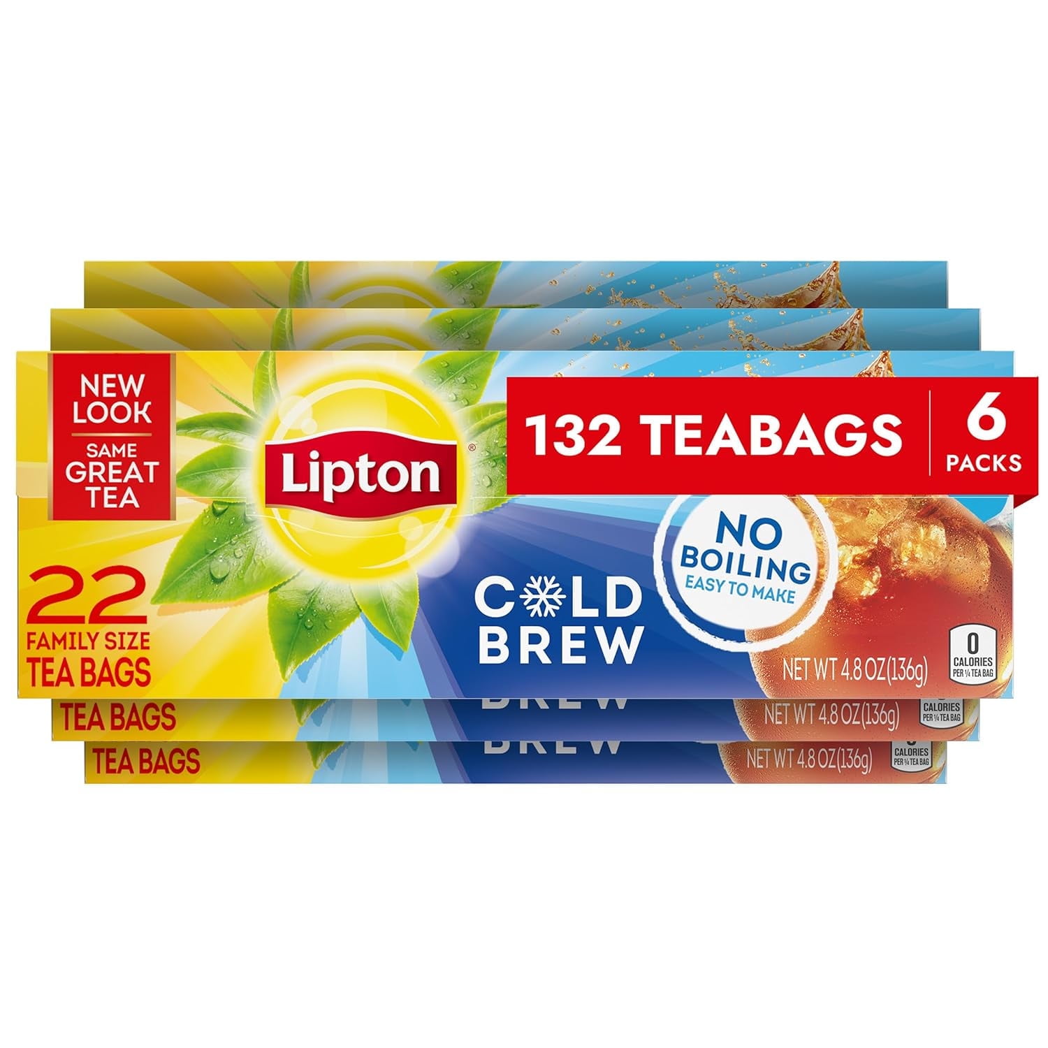 Lipton Cold Brew FEV6&nbsp;Iced Tea Bags, Family Size Zero Calories, Easy-To-Make with no boiling needed, 132 Total Tea Bags (22ct - Pack of 6)