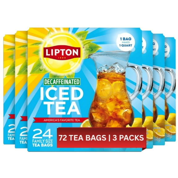 Lipton Decaf Black Iced Tea Bags, Family Size, Zero Calories, 72 Tea Bags Total (24ct - Pack of 3), Unsweetened Decaffeinated Black Tea