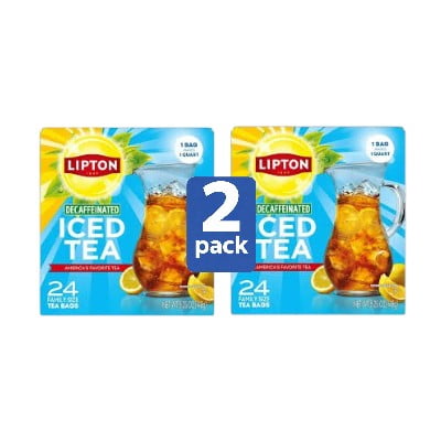 Lipton Decaf Iced Tea Bags 2 Pack, 24 Family Size Tea Bags Each, Decaffeinated Black Tea for Iced Tea Pitchers