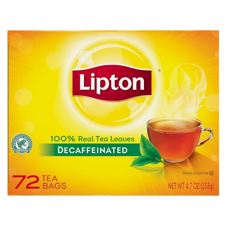 Lipton Decaffeinated Black Tea Bags, 72 Count, Smooth Flavorful