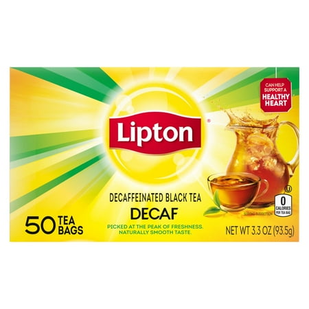 Lipton Unsweetened Decaffeinated Black Tea Bags, Individual Cup Size, 50 Count