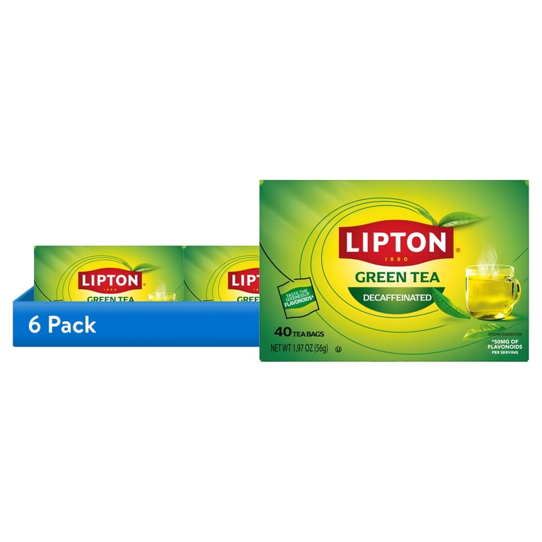 6 pack) Lipton Decaffeinated Green Tea Bags, Smooth Flavor, 40