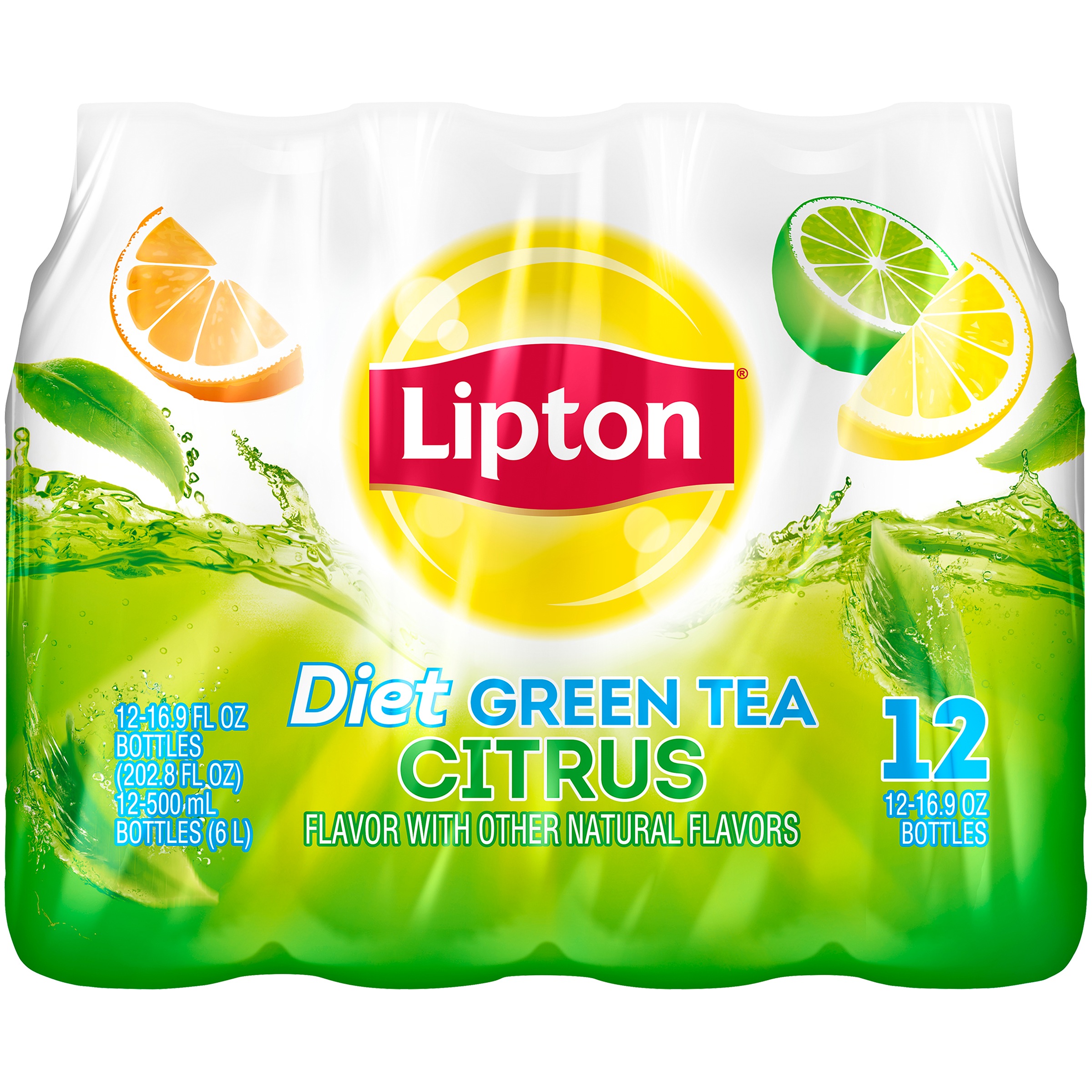 Lipton Diet Green Tea Citrus Iced Tea, Bottled Tea Drink, 16.9 fl oz, 12 Pack Bottles - image 1 of 5