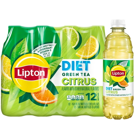 Lipton Diet Green Tea Citrus Iced Tea, Bottled Tea Drink, 16.9 fl oz, 12 Pack Bottles