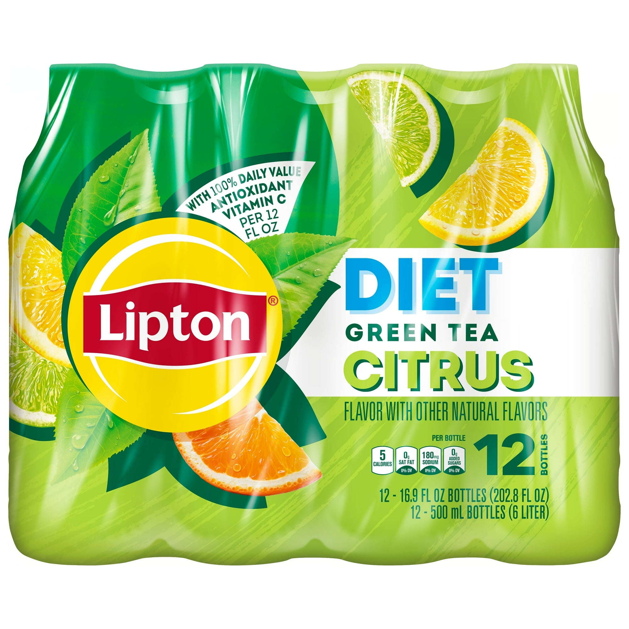 Lipton Diet Green Tea Citrus Iced Tea, Bottled Tea Drink, 16.9 fl oz, 12 Pack Bottles