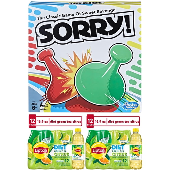 Lipton Diet Green Tea Citrus Iced Tea Bottled Tea Drink and Sorry Board Game Bundle