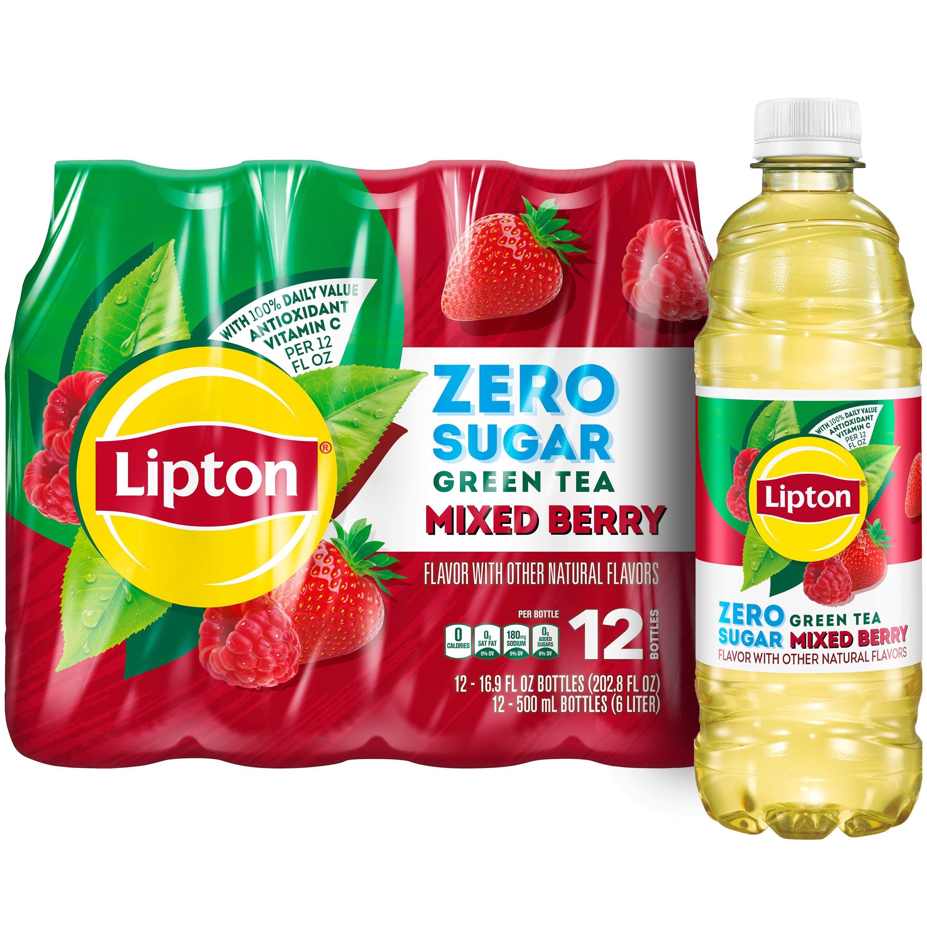 Lipton Diet Green Tea Mixed Berry Iced Tea 16.9 fl oz Pack of 12