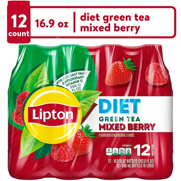 Lipton Diet Green Tea Mixed Berry Iced Tea, 16.9 fl oz, 12 Pack Bottles
