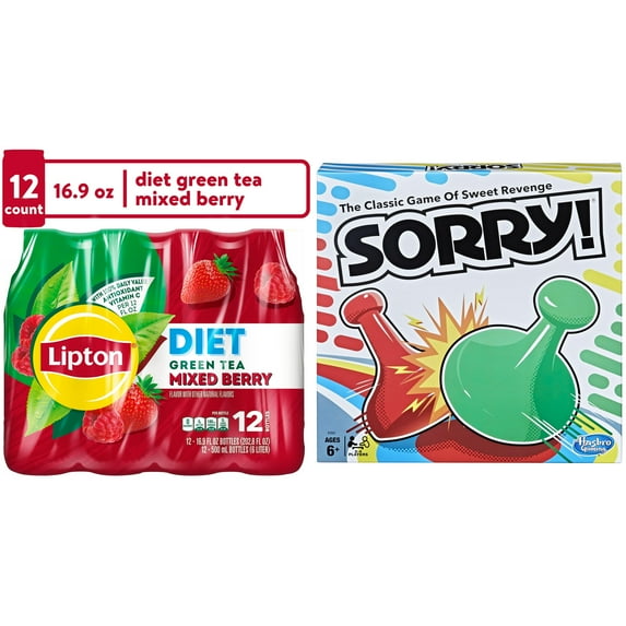 Lipton Diet Green Tea Mixed Berry Iced Tea and Sorry Board Game Bundle