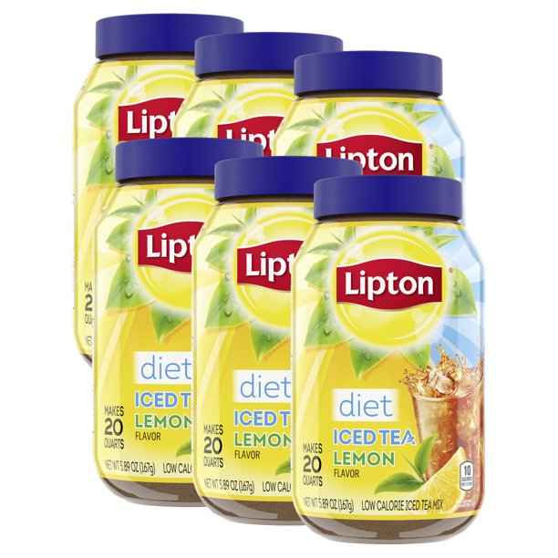 (6 pack) Lipton Diet Iced Black Tea, Lemon, Caffeinated SugarFree, 20