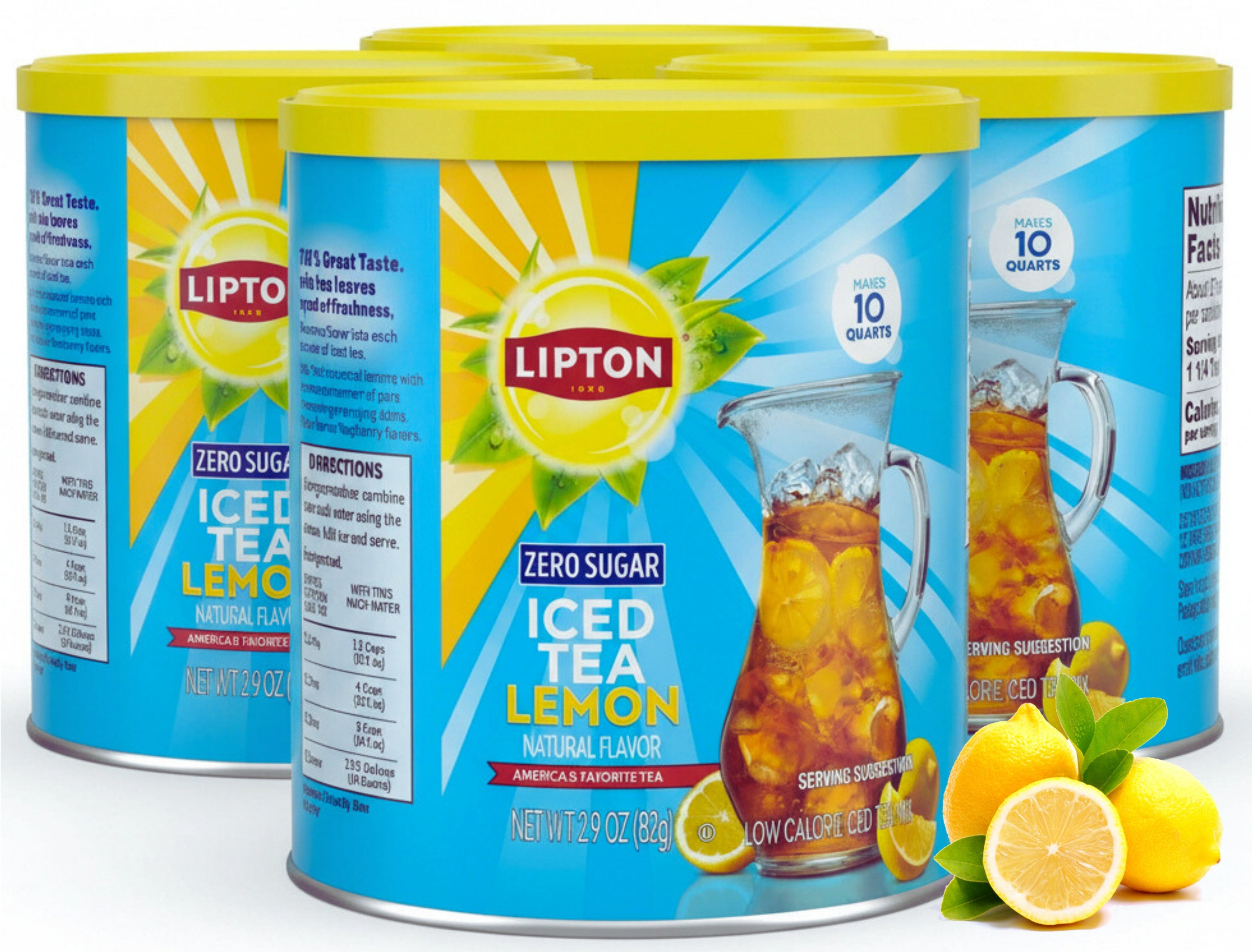 Lipton Diet Iced Tea Mix, Lemon, Sugar-Free Black Tea Mix, Makes 10 Quarts (Pack of 4)
