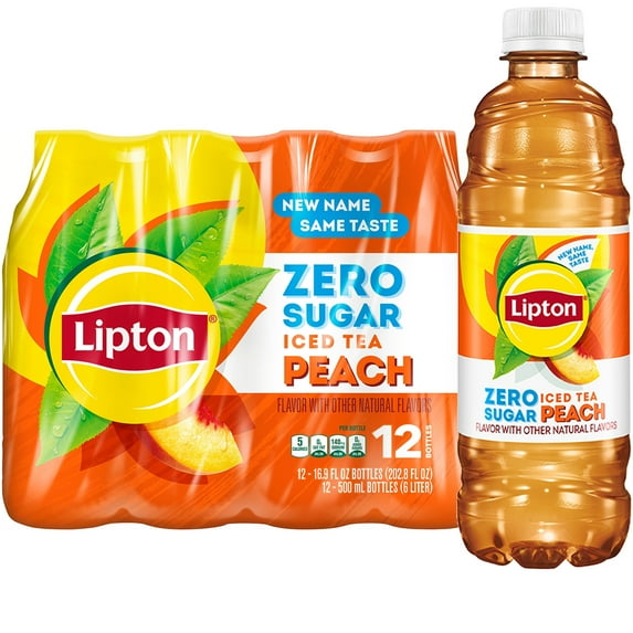 Lipton Zero Sugar Peach Iced Tea, 16.9 fl oz, 12 pack Bottles