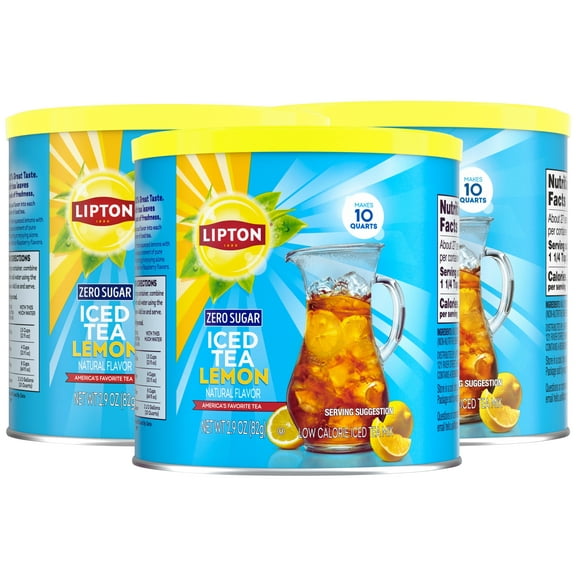 Lipton Diet Lemon Iced Tea Mix, Sugar-Free, with Caffeine, Made from Real Tea Leaves – Pack of 3 (10 Quarts Each), Total 30 Quarts – Zero Sugar, Naturally Flavored, Refreshing Instant Tea, Value Pack