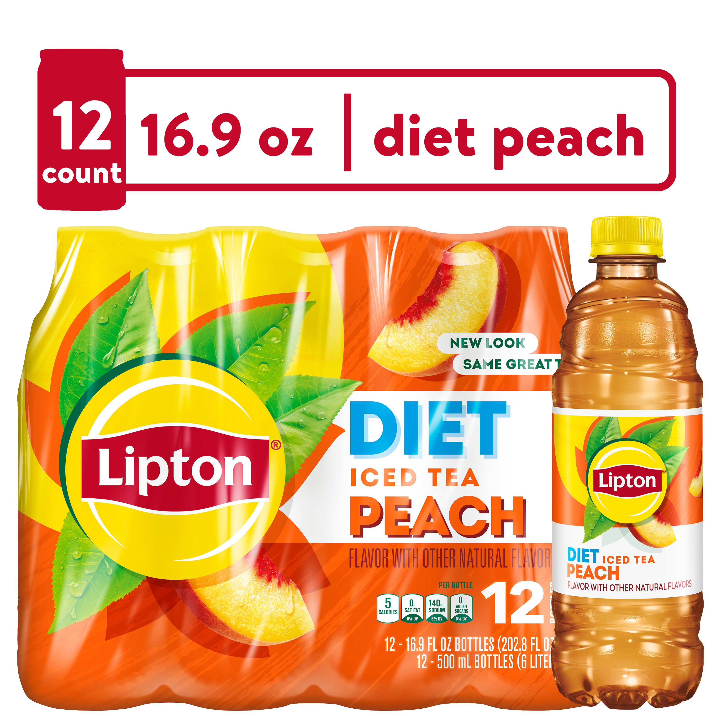 Lipton Diet Peach Iced Tea, 16.9 fl oz, 12 Pack Bottles - image 1 of 6