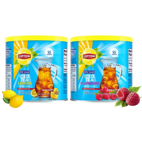 Lipton Diet Zero Sugar Iced Tea Variety Bundle  Lemon & Raspberry Flavors, 10 Quarts Each, 2-Pack (Total 20 Quarts) | Black Iced Tea Powder, No Sugar, Kosher, Diet, Refreshing Cold Beverage Mix